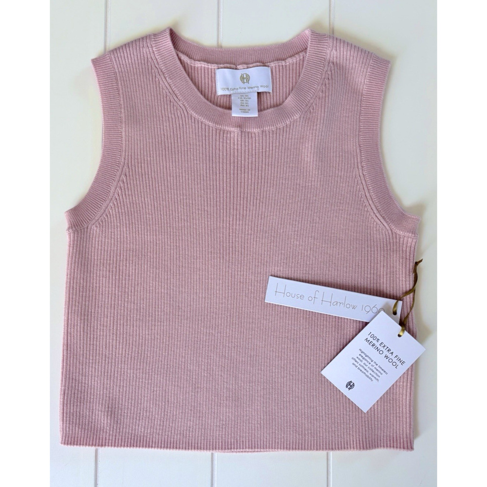 House of Harlow Merino Wool Ribbed Sweater Tank Cropped Crewneck Pink‎ XS NWT